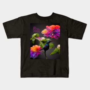 Beautiful black hummingbird - floral and bird theme Kids T-Shirt